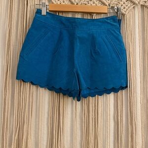 Stylish leather Blue Scalloped Shorts